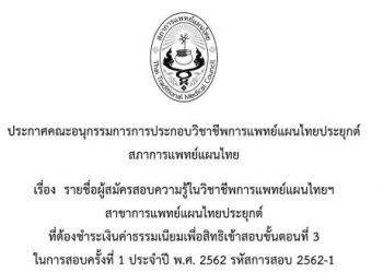 ประกาศรายชื่อผู้สมัครสอบความรู้ในวิชาชีพการแพทย์แผนไทยฯ สาขาการแพทย์แผนไทยประยุกต์