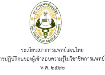 ระเบียบสภาการแพทย์แผนไทย ว่าด้วยการปฏิบัติตนของผู้เข้าสอบความรู้ในวิชาชีพการแพทย์แผนไทย พ.ศ. 2562