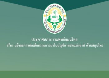ประกาศสภาการแพทย์แผนไทย เรื่อง แจ้งผลการคัดเลือกรายการยาในบัญชียาหลักแห่งชาติ ด้านสมุนไพร