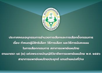ประกาศคณะอนุกรรมการอำนวยการเลือกและการเลือกตั้งกรรมการ เรื่อง กำหนดผู้มีสิทธิ์เลือก วิธีการเลือก และวิธีการนับคะแนน ในการเลือกกรรมการ สภาการแพทย์แผนไทย ตามมาตรา ๑๕ (๒) แห่งพระราชบัญญัติวิชาชีพการแพทย์แผนไทย พ.ศ. ๒๕๕๖ สาขาการแพทย์แผนไทยประยุกต์ แทนตำแหน่งที่ว่าง