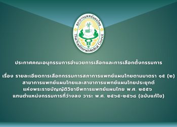 ประกาศคณะอนุกรรมการอำนวยการเลือกและการเลือกตั้งกรรมการ เรื่อง รายละเอียดการเลือกกรรมการสภาการแพทย์แผนไทยตามมาตรา ๑๕ (๒) สาขาการแพทย์แผนไทยและสาขาการแพทย์แผนไทยประยุกต์ แห่งพระราชบัญญัติวิชาชีพการแพทย์แผนไทย พ.ศ. ๒๕๕๖  แทนตำแหน่งกรรมการที่ว่างลง วาระ พ.ศ. ๒๕๖๕-๒๕๖๘ (ฉบับแก้ไข)