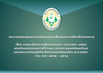 ประกาศคณะอนุกรรมการอำนวยการเลือกและการเลือกตั้งกรรมการ เรื่อง รายละเอียดการเลือกกรรมการ ตามมาตรา ๑๕(๒)  แทนตำแหน่งกรรมการที่ว่างลง (สาขาการแพทย์แผนไทย)  แห่งพระราชบัญญัติวิชาชีพการแพทย์แผนไทย พ.ศ.๒๕๕๖  วาระ พ.ศ. ๒๕๖๕ – ๒๕๖๘