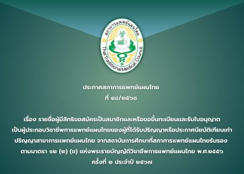 ประกาศสภาการแพทย์แผนไทย  ที่ ๔๘/๒๕๖๘  เรื่อง รายชื่อผู้มีสิทธิขอสมัครเป็นสมาชิกและหรือขอขึ้นทะเบียนและรับใบอนุญาต เป็นผู้ประกอบวิชาชีพการแพทย์แผนไทยของผู้ที่ได้รับปริญญาหรือประกาศนียบัติเทียบเท่าปริญญาสาขาการแพทย์แผนไทย จากสถาบันการศึกษาที่สภาการแพทย์แผนไทยรับรอง  ตามมาตรา ๑๒ (๒) (ข) แห่งพระราชบัญญัติวิชาชีพการแพทย์แผนไทย พ.ศ.๒๕๕๖ ครั้งที่ ๒ ประจำปี ๒๕๖๗